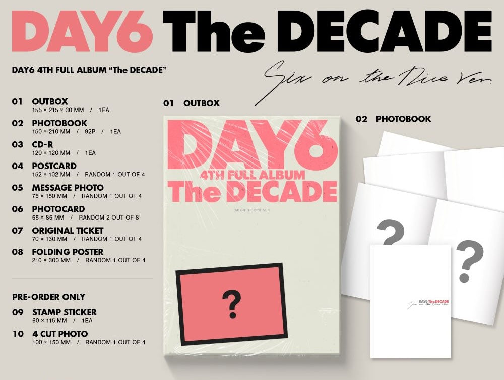 DAY6 – The DECADE (Six on the Dice Ver.) CD + Photobook + Random Photocard