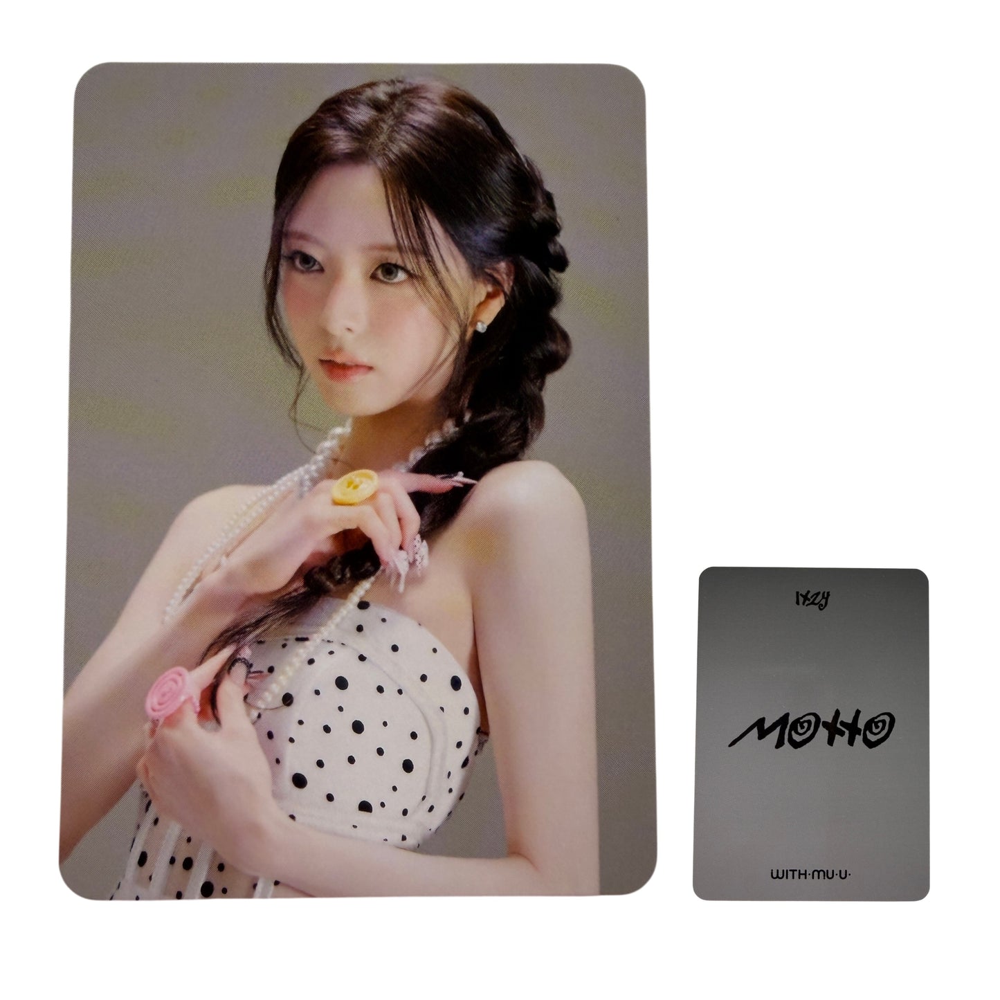 Official ITZY Yuna Motto Withmuu Lucky Draw BIG Image Photocard front view