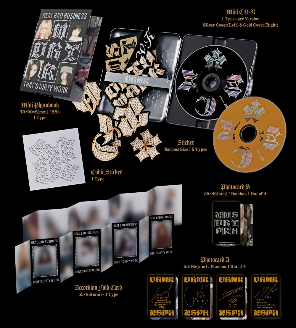 aespa - Single [Dirty Work] (Dirty Case Ver. Gold) – CD + Photobook + Photocard + Sticker