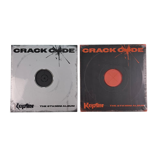 Kep1er CRACK CODE album with photobook, CD, folded poster, photocards, and bookmark.
